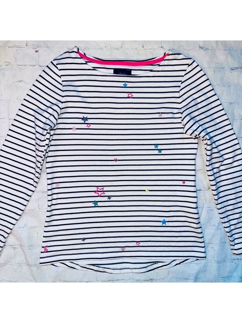 EUC Women’s Size 4 Joules Harbour LS Embroidered Stars Striped Shirt